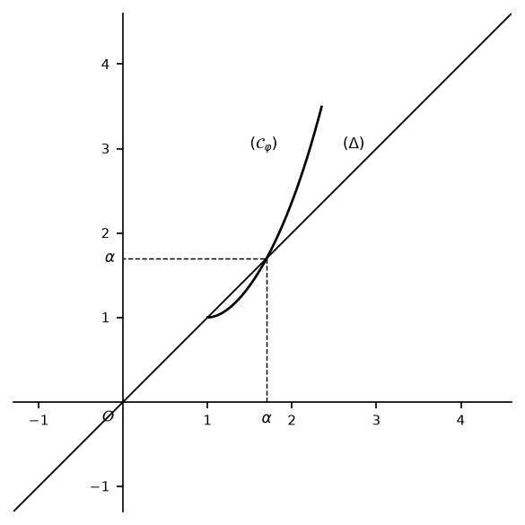 Courbe de φ et droite (Δ)